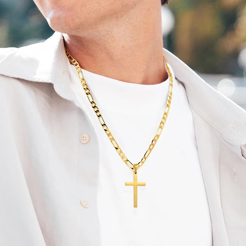 New Figaro Chain Necklace For Men Women 316L Stainless Steel Cross Pendant Waterproof NK Necklaces Gold/Silver Fashion Jewelry