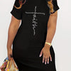 Plus Size Women's Faith Letter T-Shirt Dress, Short Sleeve Casual Top For Summer & Spring, Women's Round Neck Sleep Dress Clothi