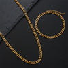 2pcs Street Hip Hop Stainless Steel Cuban Chain Necklace Bracelet Set for Men Chunky Chain Set Male Punk Jewelry