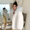 Women Fashion Natural Fox Fur Jacket with Hood Mid-length White Long Sleeve Genuine Fox Fur Coat Luxury Woman Fur Overcoats