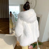 Women Fashion Natural Fox Fur Jacket with Hood Mid-length White Long Sleeve Genuine Fox Fur Coat Luxury Woman Fur Overcoats