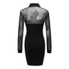 Sexy Bodycon Hollow Out Mini Dress Women Ladies Black Long  Sleeve Halter Studded Mesh Insert Keyhole Dress Evening Party Dress