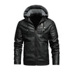 Maxulla Winter Men's Leather Jacket Mens Fleece Motorcycle Hooded Jackets Casual Outwear Thermal Leather Jackets Men Clothing