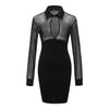 Sexy Bodycon Hollow Out Mini Dress Women Ladies Black Long  Sleeve Halter Studded Mesh Insert Keyhole Dress Evening Party Dress