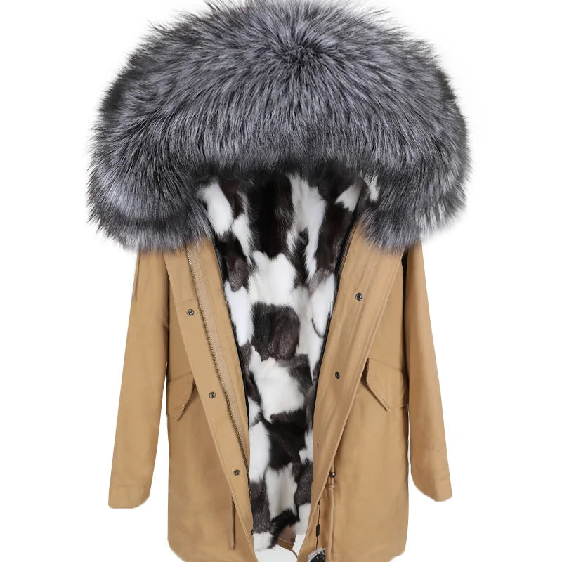 new raccoon fur collar Midlength Removable fox fur lining Send to overcome female Overcoat Ladies jacket Women's jacket