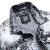 ABOORUN Men's Fashion Snowflake Printed Denim Jacket Blue Stretch Slim fit Jean Coat Streetwear for Youth