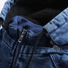 ABOORUN Men's Winter Denim Jackets Blue Fleece Hooded Jeans Jacket Brand Casual Cotton Coat for Male