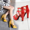 Big Size Women Gladiator Sandals High Chunky Heel Yellow Black Snakeskin Party Club Lady Summer Zipper Hollow Out Platform Shoes