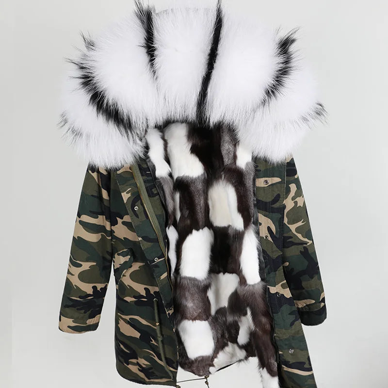 new raccoon fur collar Midlength Removable fox fur lining Send to overcome female Overcoat Ladies jacket Women's jacket