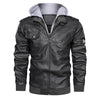 Motorcycle Men Leather Jacket Fall/Winter Velvet Lining Hooded Jacket Black Gray Red Brown Leisure PU Leather Hoodie Jacket