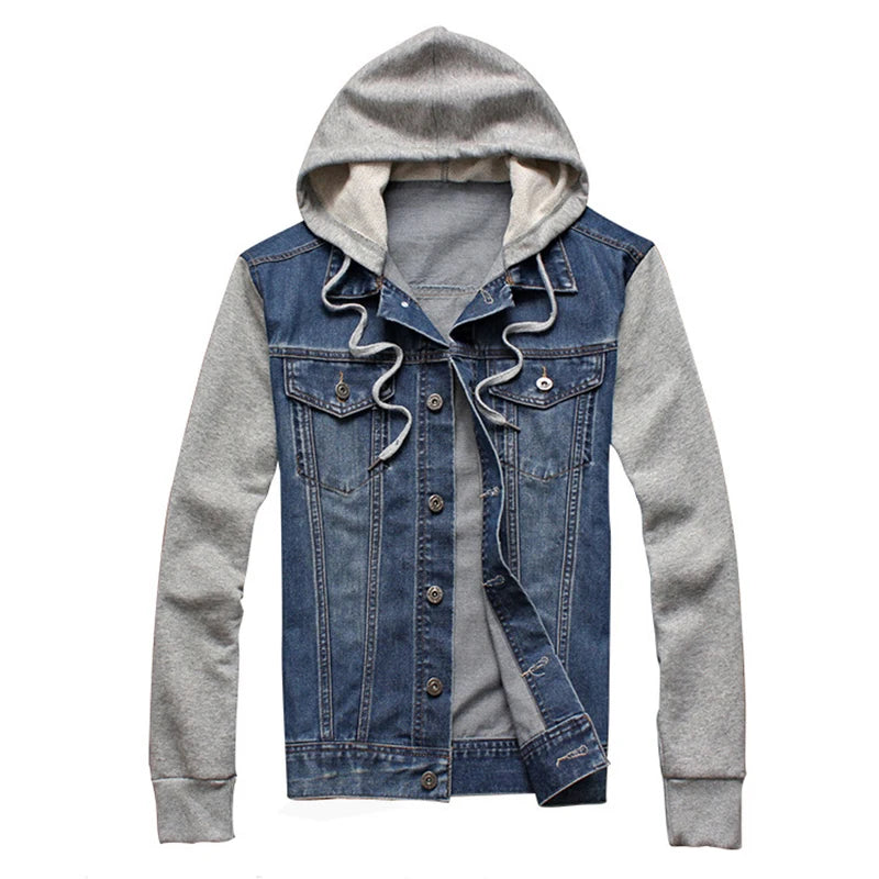 Men Hooded Denim Jacket Mens Casual Jean Jackets Mens Streetwear Cowboy jacket Male Hat Detachable Coat 4XL 5XL