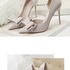 Korean Fashion Women's Shoes Wedding Bow High Heels Stiletto Heels Shallow Pointed Head Side Empty Thin Shoes