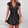 New In Floral Print Wrap Summer Dress Women 2025 Sundress Short Sleeve Sexy V Neck High Waist Slim Fit Short Mini Dresses Femme