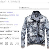 ABOORUN Men's Fashion Snowflake Printed Denim Jacket Blue Stretch Slim fit Jean Coat Streetwear for Youth