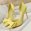 Korean Fashion Women's Shoes Wedding Bow High Heels Stiletto Heels Shallow Pointed Head Side Empty Thin Shoes