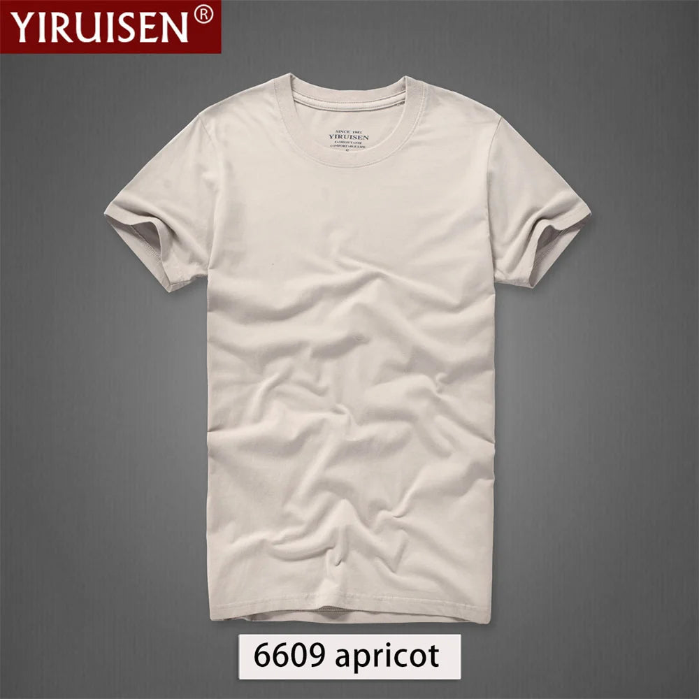 Brand YIRUISEN Men's Solid Color T-Shirt 100% Cotton Homme Vintage Tshirts For Male Fashion Comfortable Tees High Quality Shirt