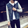 Men Hooded Denim Jacket Mens Casual Jean Jackets Mens Streetwear Cowboy jacket Male Hat Detachable Coat 4XL 5XL