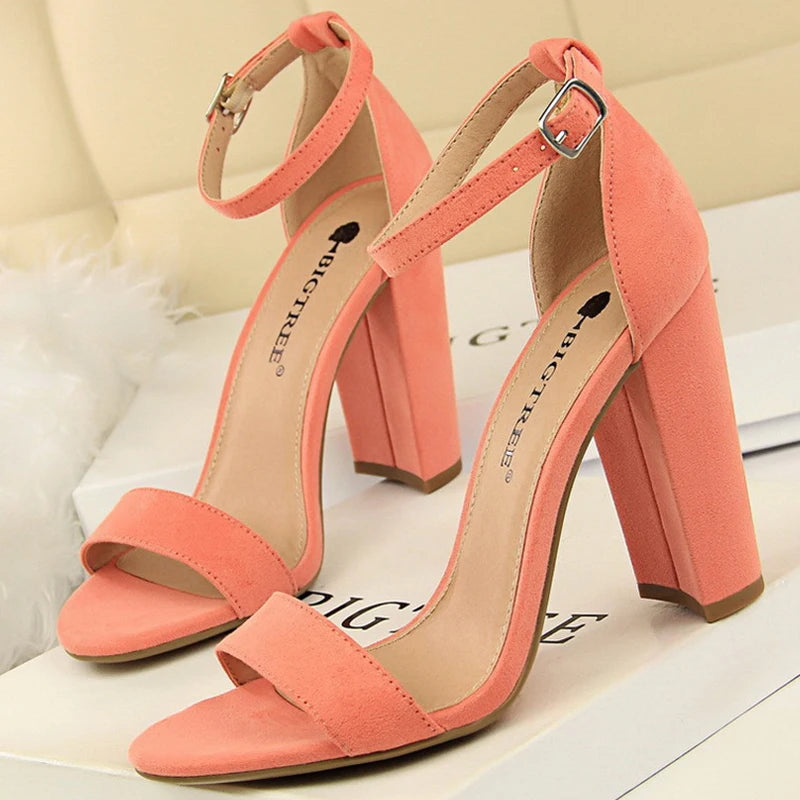 BIGTREE Shoes Summer Women Sandals Suede Sexy High Heels 2025 New Block Heel Sandals Female Shoes Women Heels Plus Size 42 43