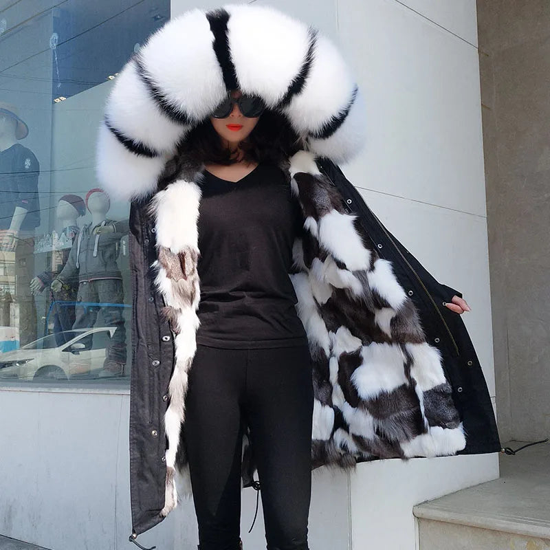 new raccoon fur collar Midlength Removable fox fur lining Send to overcome female Overcoat Ladies jacket Women's jacket