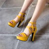 Big Size Women Gladiator Sandals High Chunky Heel Yellow Black Snakeskin Party Club Lady Summer Zipper Hollow Out Platform Shoes