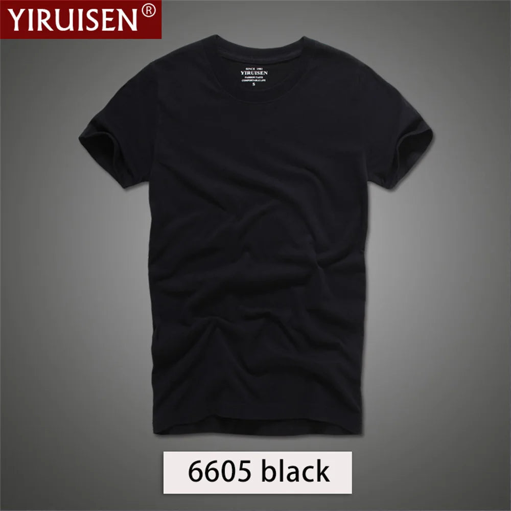 Brand YIRUISEN Men's Solid Color T-Shirt 100% Cotton Homme Vintage Tshirts For Male Fashion Comfortable Tees High Quality Shirt