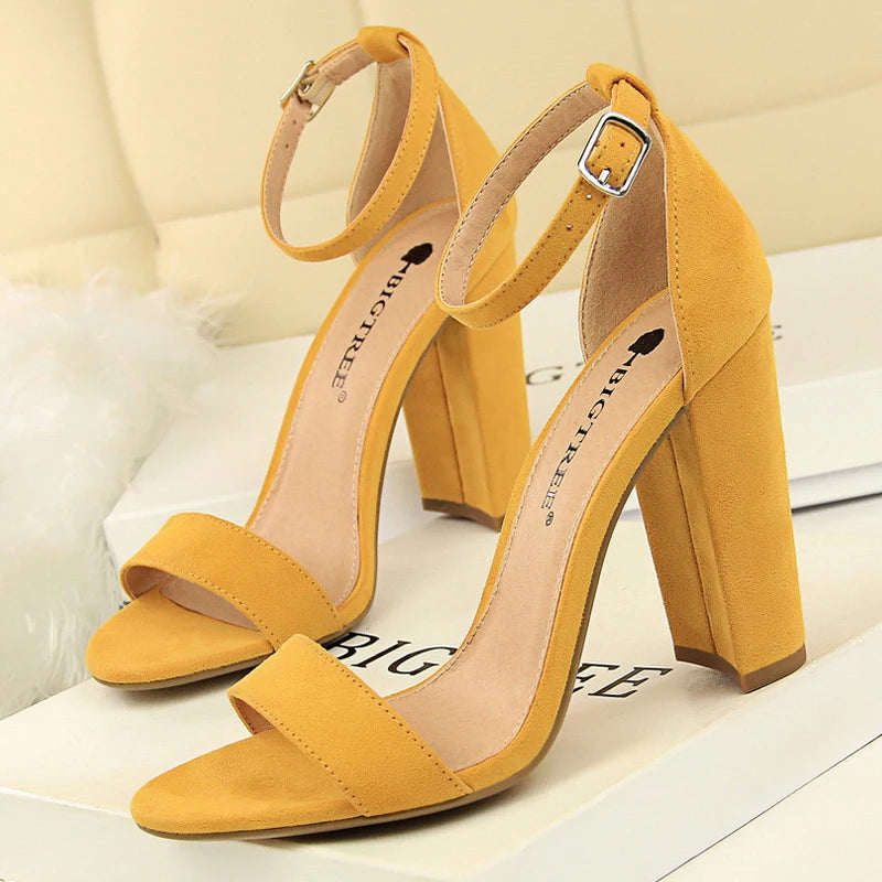 BIGTREE Shoes Heeled Sandals Women 9.5 Cm High Heels Pu Leather Women Shoes Block Heels Summer Sandals Lady Party Shoes Size 43