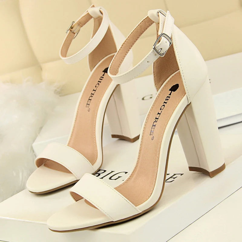 BIGTREE Shoes Heeled Sandals Women 9.5 Cm High Heels Pu Leather Women Shoes Block Heels Summer Sandals Lady Party Shoes Size 43