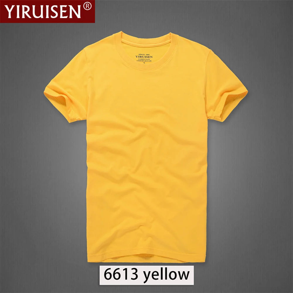 Brand YIRUISEN Men's Solid Color T-Shirt 100% Cotton Homme Vintage Tshirts For Male Fashion Comfortable Tees High Quality Shirt