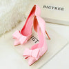 Korean Fashion Women's Shoes Wedding Bow High Heels Stiletto Heels Shallow Pointed Head Side Empty Thin Shoes