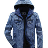 ABOORUN Men's Winter Denim Jackets Blue Fleece Hooded Jeans Jacket Brand Casual Cotton Coat for Male