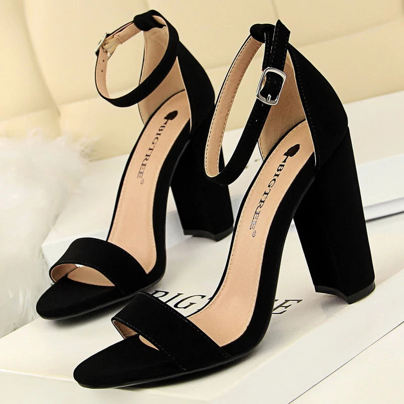 BIGTREE Shoes Heeled Sandals Women 9.5 Cm High Heels Pu Leather Women Shoes Block Heels Summer Sandals Lady Party Shoes Size 43