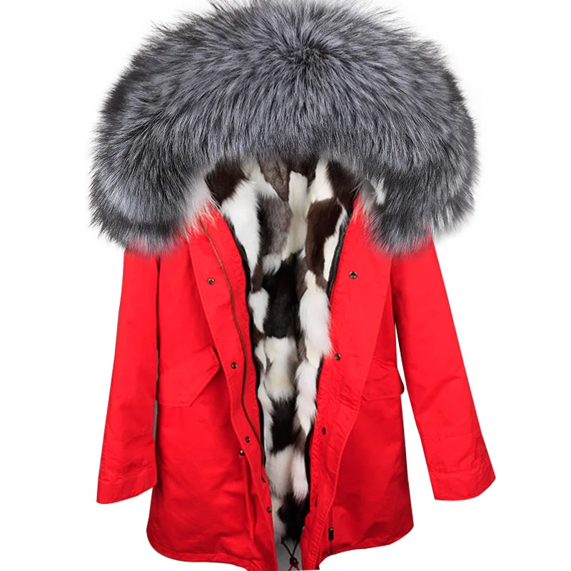 new raccoon fur collar Midlength Removable fox fur lining Send to overcome female Overcoat Ladies jacket Women's jacket