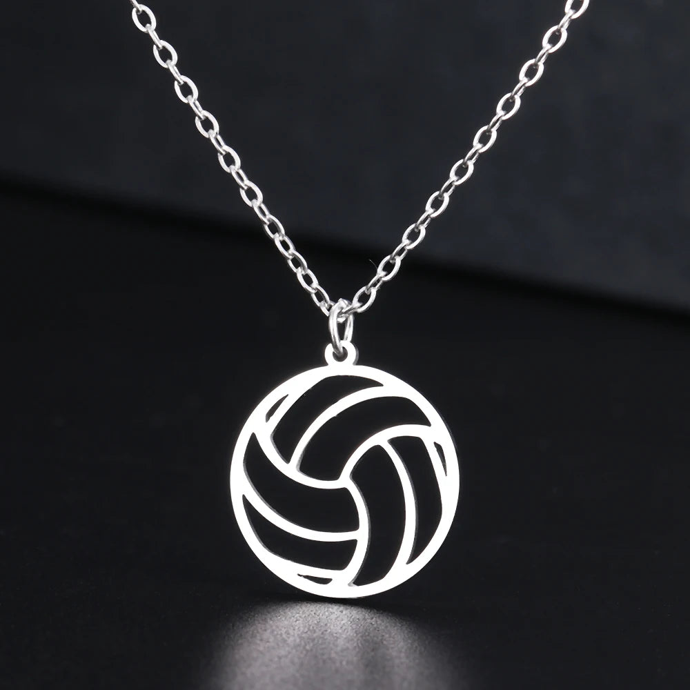 Stainless Steel Necklaces Beach Volleyball Hollow Ball Pendant Chain Collar Fashion Necklace For Women Men Jewelry Party Gifts