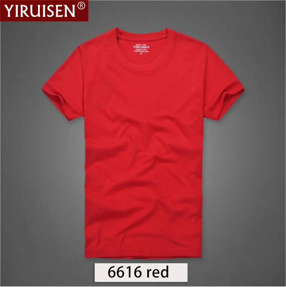 Brand YIRUISEN Men's Solid Color T-Shirt 100% Cotton Homme Vintage Tshirts For Male Fashion Comfortable Tees High Quality Shirt