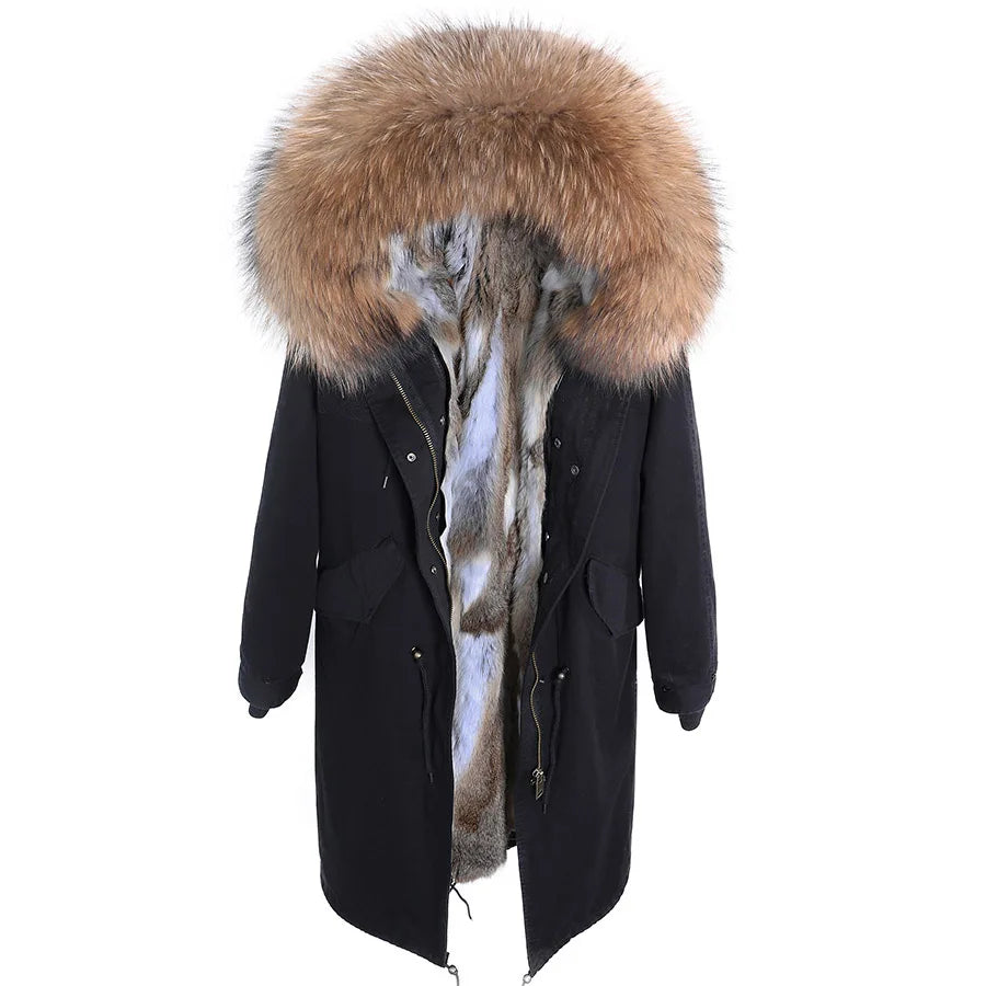 Maomaokong Women coat parkas natural Fox fur collar real Fur coat X-Long jacket Rabbit fur lining winter coats 2021