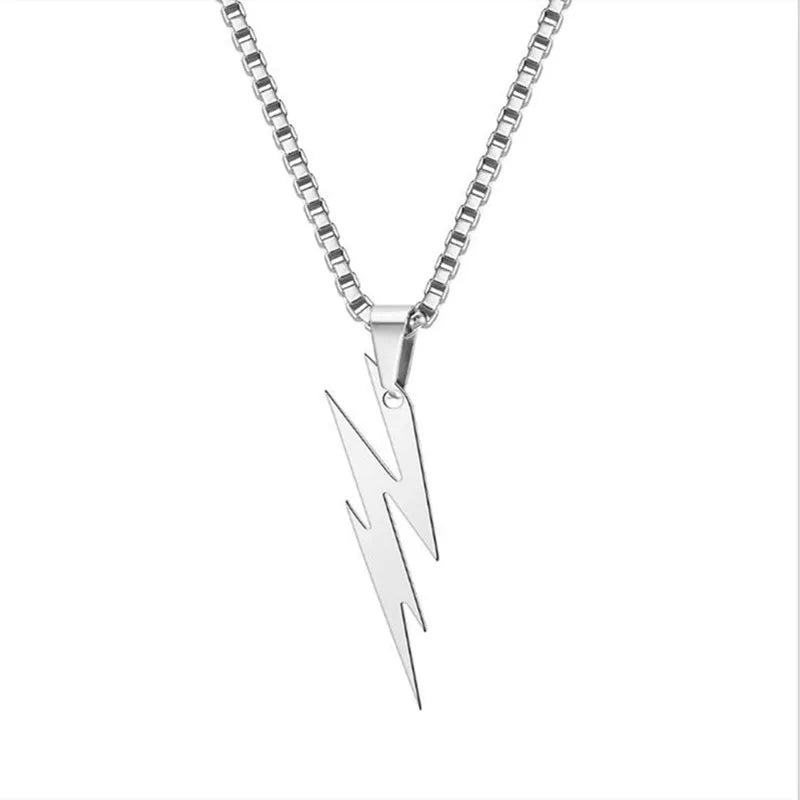 2021 Fashion Stainless Steel Retro Lightning Necklace Men's Hip Hop Party Locomotive Accessories Pendant Necklace Jewelry