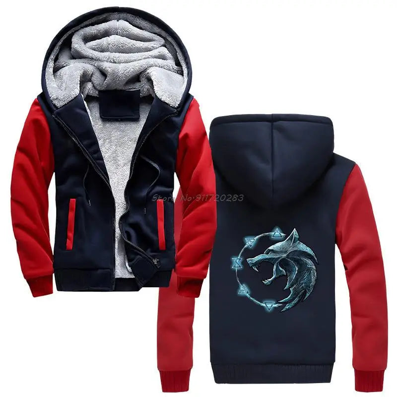 Symbol Wolf Hoodie New Arrivals Men Hoodies Winter Thick Hooded Sweatshirt Streetwear