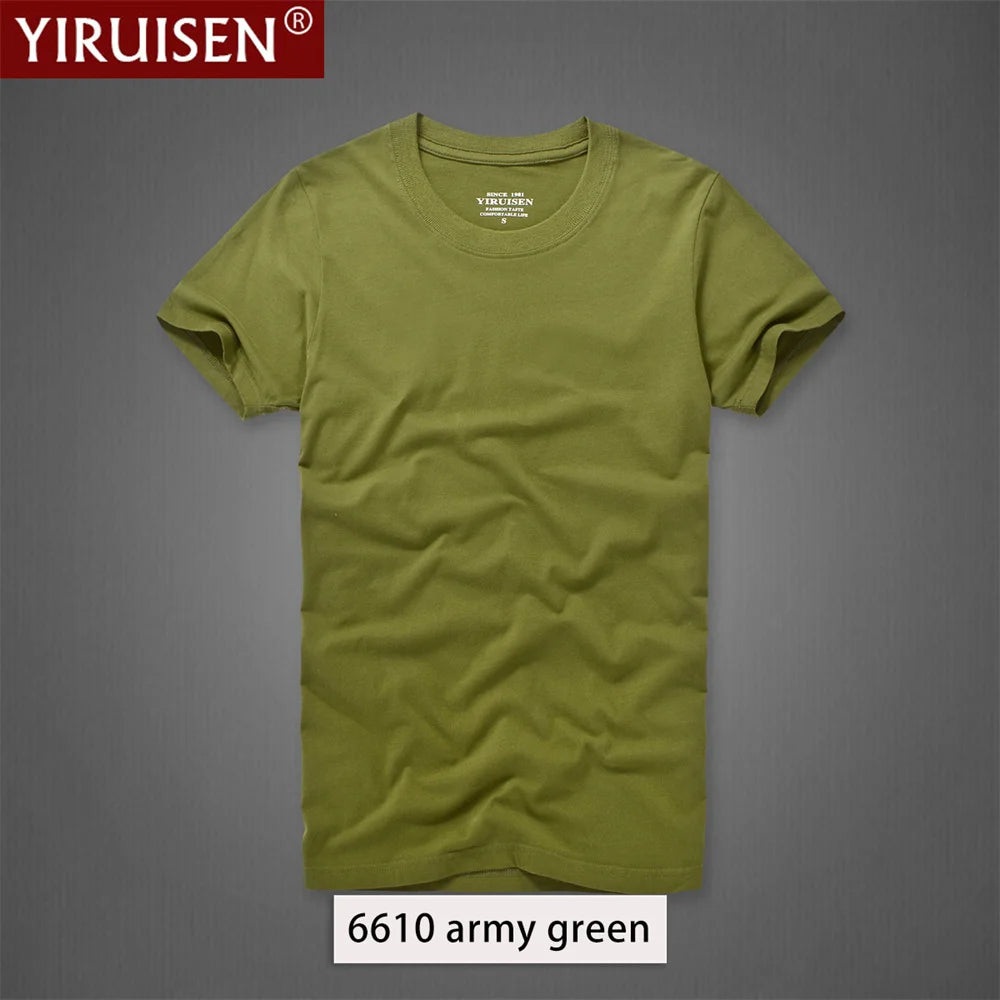 Brand YIRUISEN Men's Solid Color T-Shirt 100% Cotton Homme Vintage Tshirts For Male Fashion Comfortable Tees High Quality Shirt