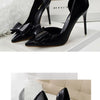 Korean Fashion Women's Shoes Wedding Bow High Heels Stiletto Heels Shallow Pointed Head Side Empty Thin Shoes