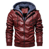 Motorcycle Men Leather Jacket Fall/Winter Velvet Lining Hooded Jacket Black Gray Red Brown Leisure PU Leather Hoodie Jacket