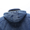 ABOORUN Men's Winter Denim Jackets Blue Fleece Hooded Jeans Jacket Brand Casual Cotton Coat for Male