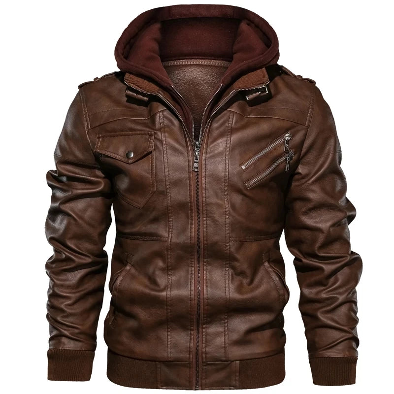 Leather Jacket Men's Winter Vintage Motorcycle Biker Leather Jacket Coat Windproof Warm Winter Pilot Leather Jackets