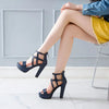 Big Size Women Gladiator Sandals High Chunky Heel Yellow Black Snakeskin Party Club Lady Summer Zipper Hollow Out Platform Shoes