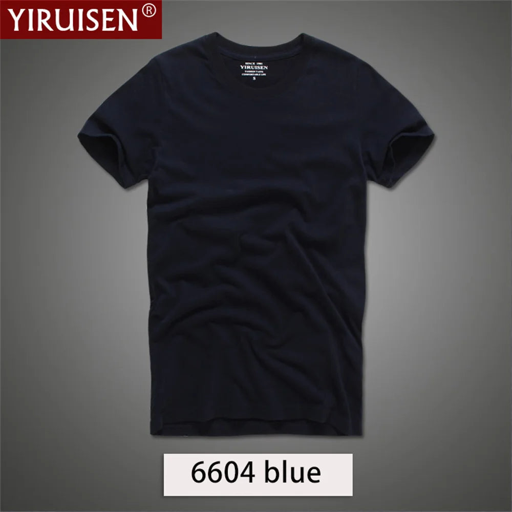 Brand YIRUISEN Men's Solid Color T-Shirt 100% Cotton Homme Vintage Tshirts For Male Fashion Comfortable Tees High Quality Shirt