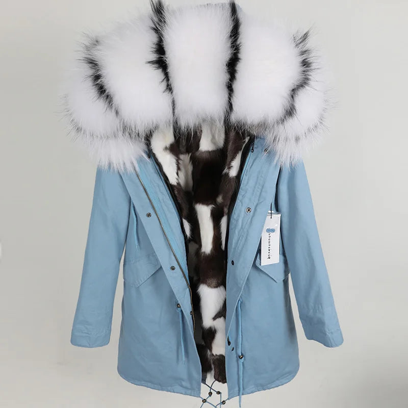 new raccoon fur collar Midlength Removable fox fur lining Send to overcome female Overcoat Ladies jacket Women's jacket