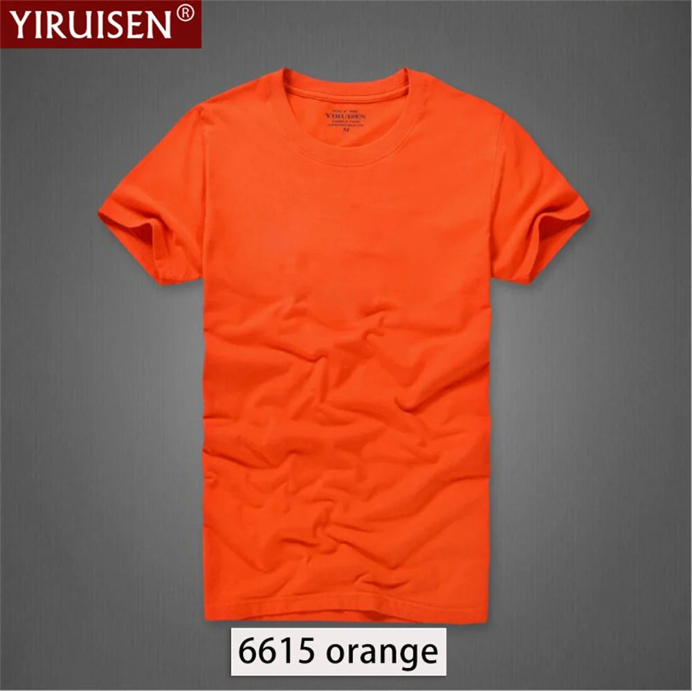 Brand YIRUISEN Men's Solid Color T-Shirt 100% Cotton Homme Vintage Tshirts For Male Fashion Comfortable Tees High Quality Shirt