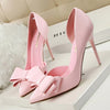 Korean Fashion Women's Shoes Wedding Bow High Heels Stiletto Heels Shallow Pointed Head Side Empty Thin Shoes