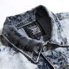 ABOORUN Men's Fashion Snowflake Printed Denim Jacket Blue Stretch Slim fit Jean Coat Streetwear for Youth