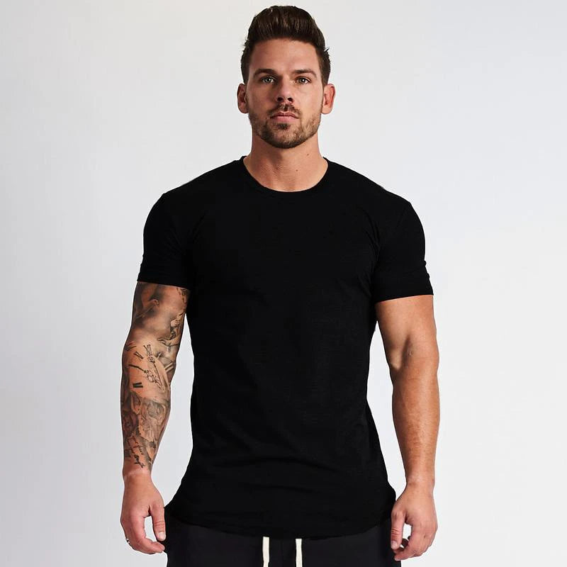 Muscleguys New Plain Clothing fitness t shirt men O-neck t-shirt cotton bodybuilding tee shirts slim fit tops gyms tshirt Homme