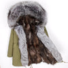 MAOMAOKONG Natural Fox Fur Liner Long Outerwear Winter Jacket Raccoon Fur Lining Big Real Fox Fur Collar Coat Parkas